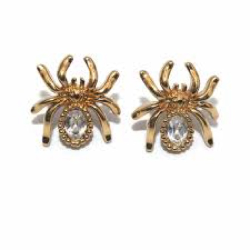 Vintage Avon itsy bitsy Spider Earrings with Crystal Detail